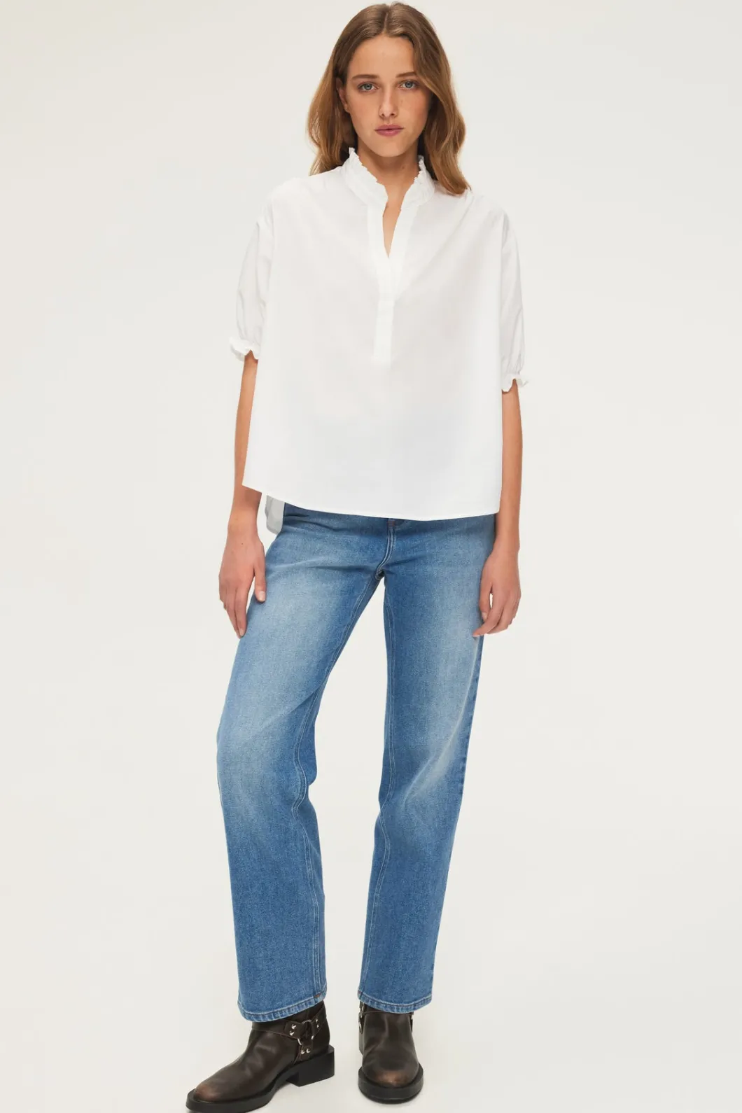 Blouse en coton à col montant | Pablo Clearance