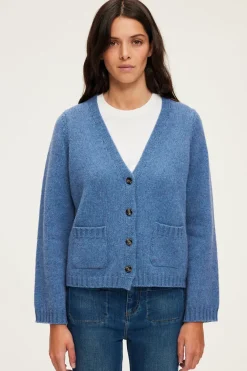 Gilet bleu chiné à col V - JOZIE | Pablo New