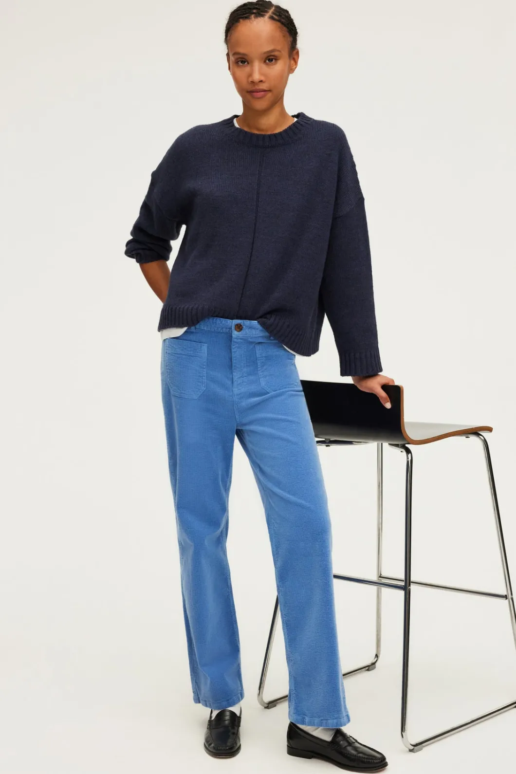 Pantalon droit en velours ciel - NANETTE | Pablo Shop