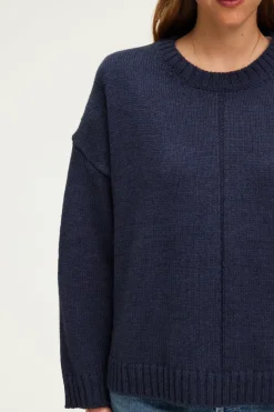 Pull col rond en laine mélangée marine - JOSSIA | Pablo New