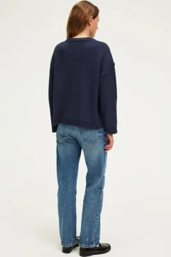 Pull col rond en laine mélangée marine - JOSSIA | Pablo New