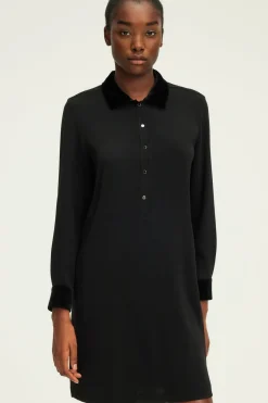 Robe courte à col et manches en velours - SALOI | Pablo Hot