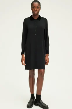 Robe courte à col et manches en velours - SALOI | Pablo Hot