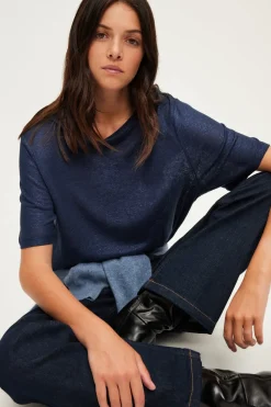 T-shirt manches courtes en lin brillant - AMINA | Pablo Sale