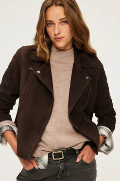 Veste biker en cuir velours - BIBIANE | Pablo Clearance