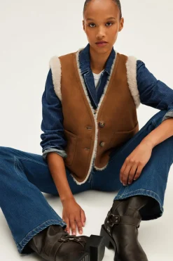 Veste sans manche en peau lainée - LOLY | Pablo Fashion